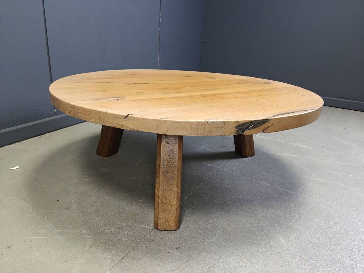 Stolik kawowy brutalistyczny okrągły, dąb brązowy, Belgia, lata 60. - 267993