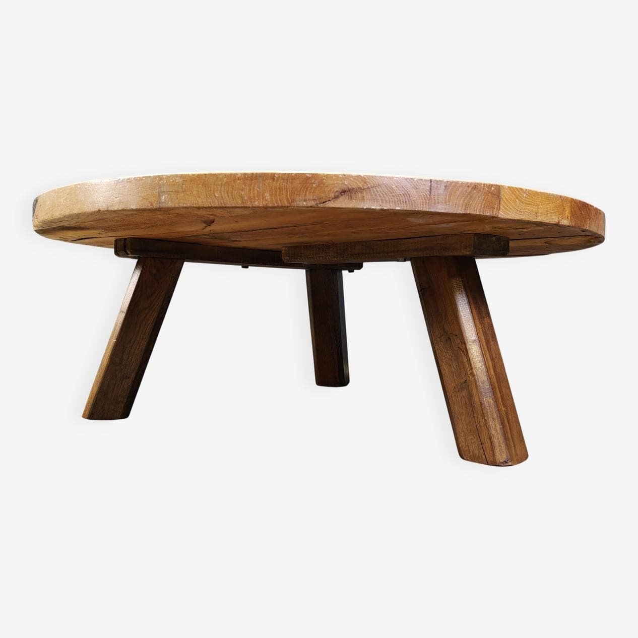 Stolik kawowy brutalistyczny okrągły, dąb brązowy, Belgia, lata 60. - 267988