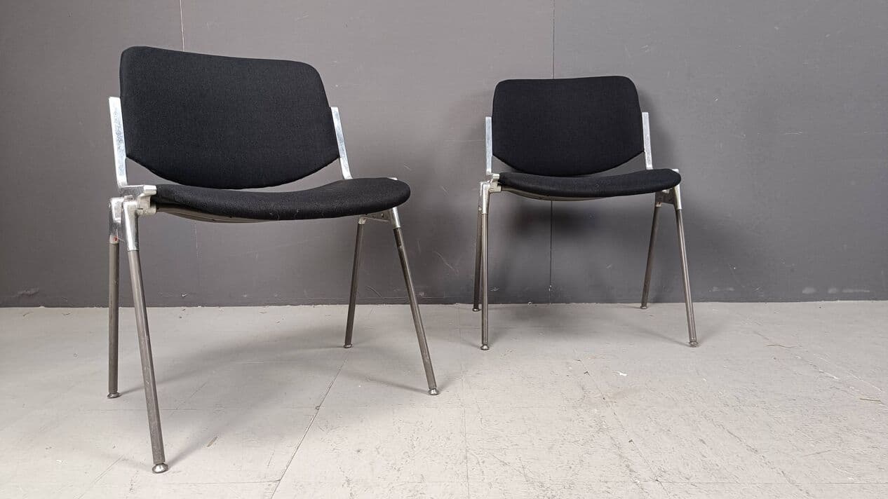 Set of eight chairs Dsc 106, black fabric, chrome, by G. Piretti, Castelli, Italy, 1970s. - 267937