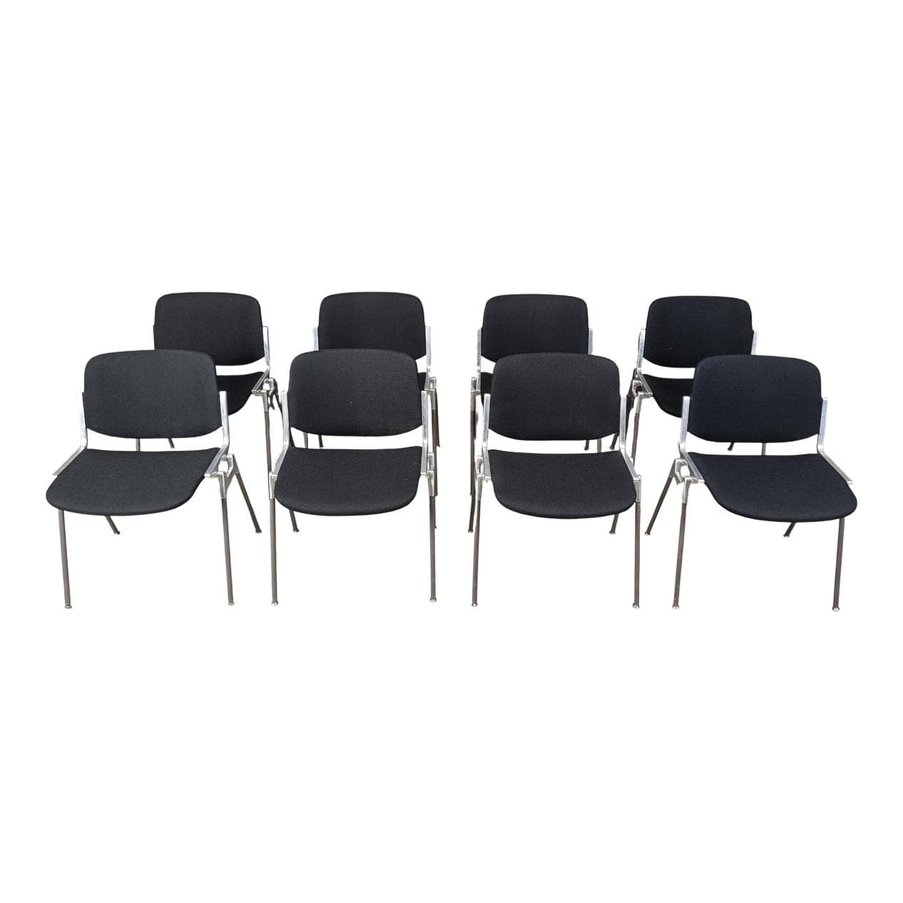 Set of eight chairs Dsc 106, black fabric, chrome, by G. Piretti, Castelli, Italy, 1970s.