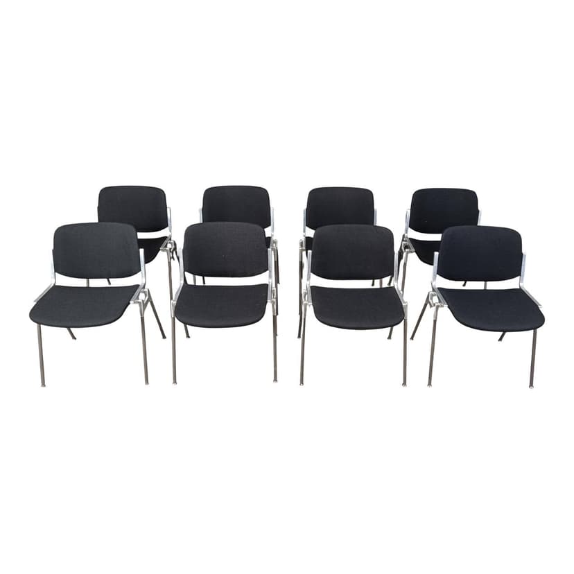 Set of eight chairs Dsc 106, black fabric, chrome, by G. Piretti, Castelli, Italy, 1970s.