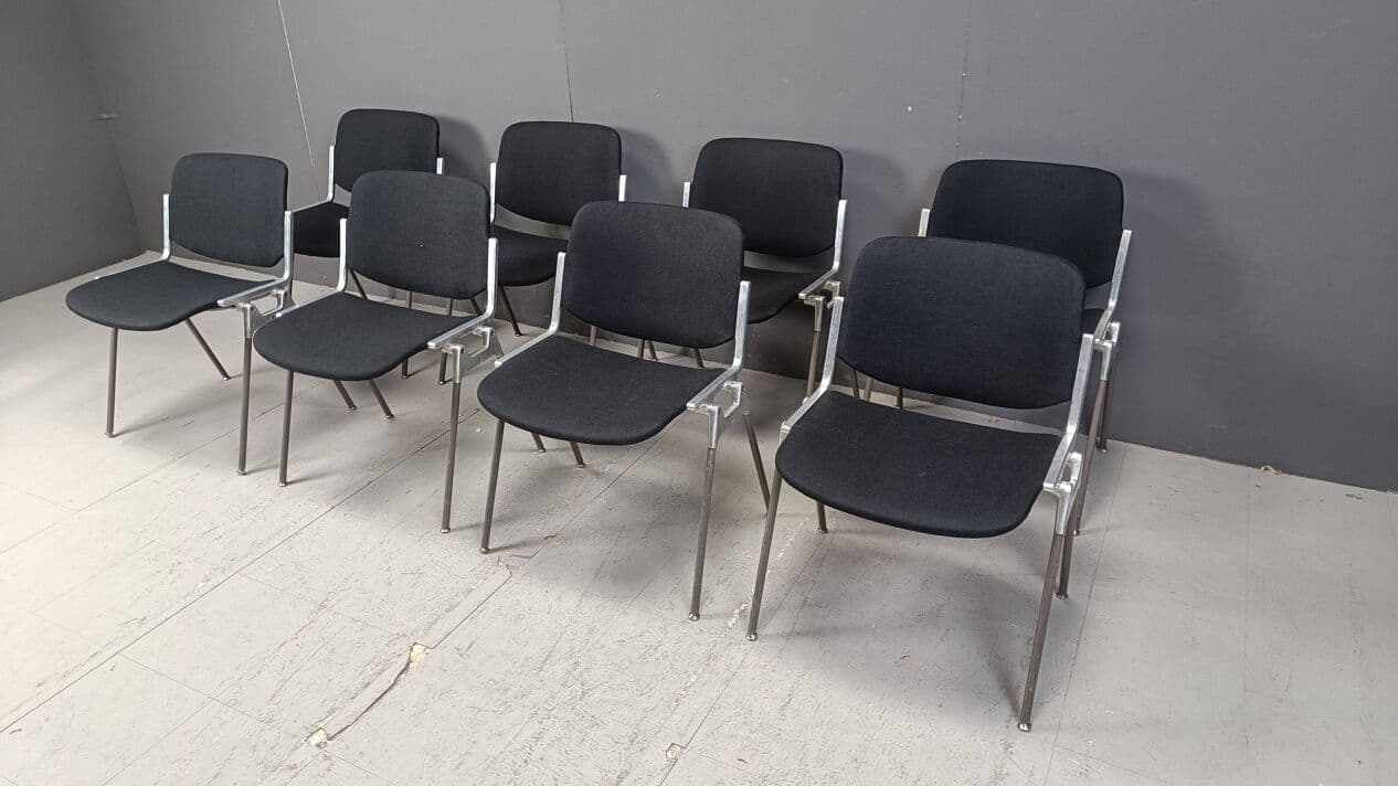 Set of eight chairs Dsc 106, black fabric, chrome, by G. Piretti, Castelli, Italy, 1970s. - 267935
