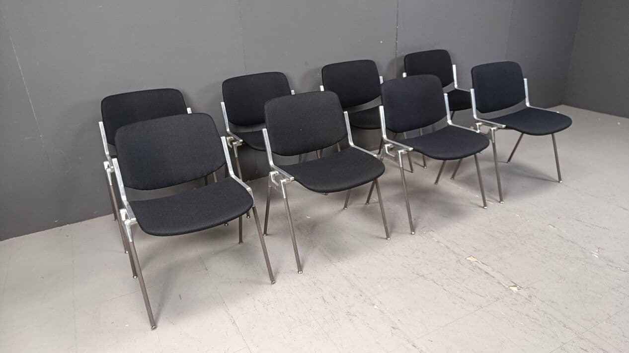 Set of eight chairs Dsc 106, black fabric, chrome, by G. Piretti, Castelli, Italy, 1970s. - 267934