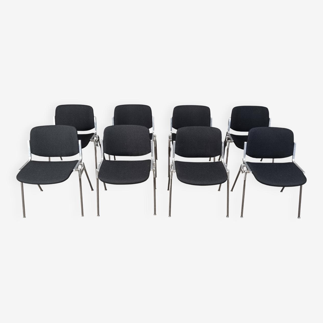 Set of eight chairs Dsc 106, black fabric, chrome, by G. Piretti, Castelli, Italy, 1970s. - 267931