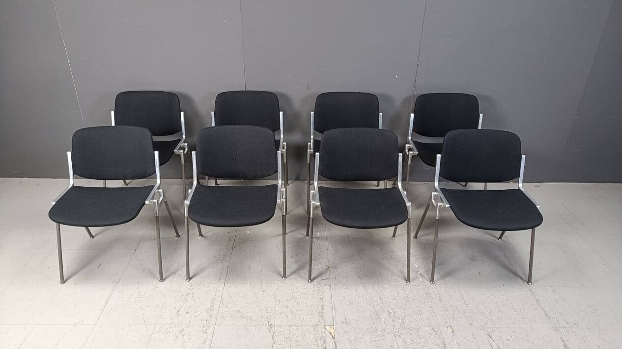 Set of eight chairs Dsc 106, black fabric, chrome, by G. Piretti, Castelli, Italy, 1970s. - 267939