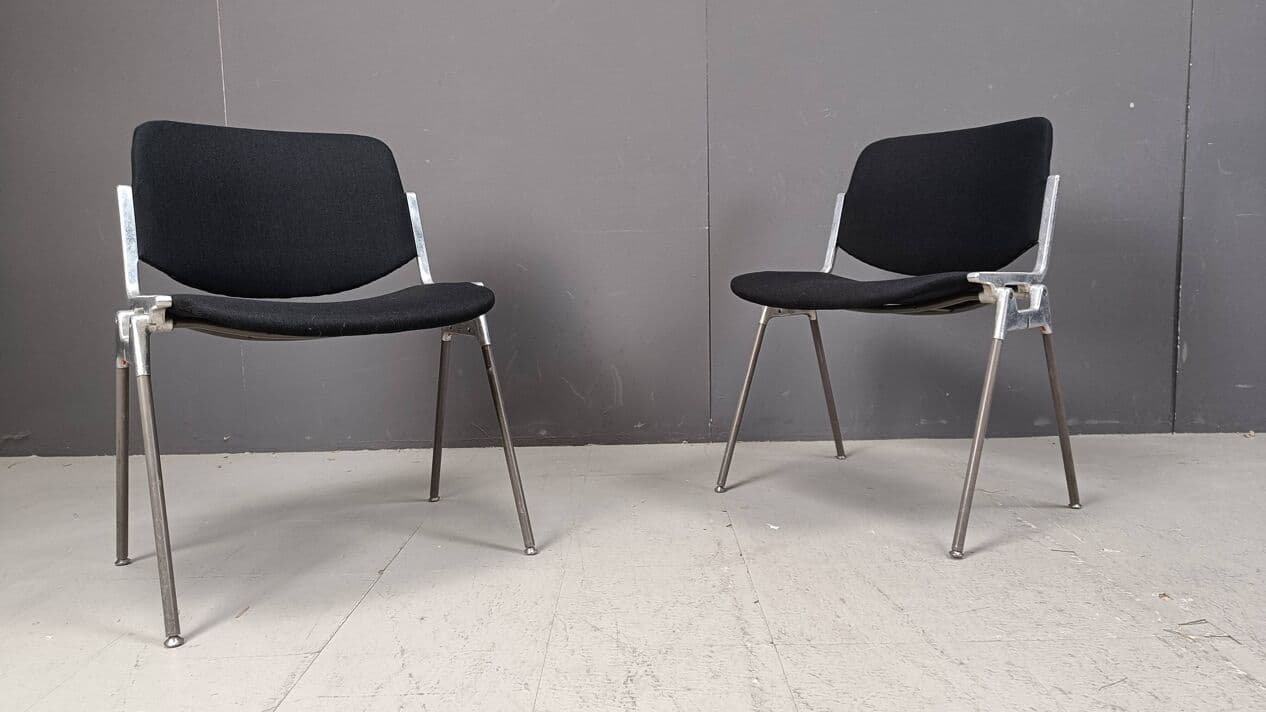 Set of eight chairs Dsc 106, black fabric, chrome, by G. Piretti, Castelli, Italy, 1970s. - 267938