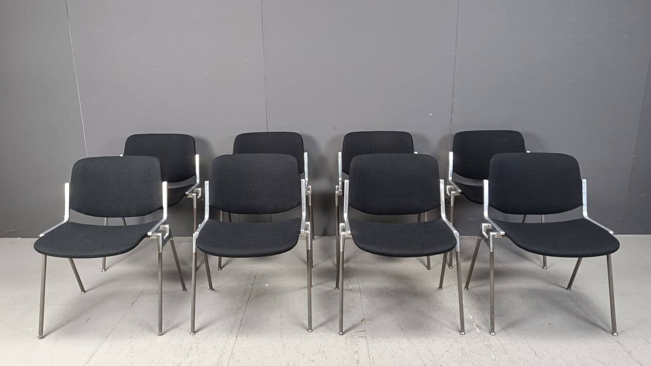 Set of eight chairs Dsc 106, black fabric, chrome, by G. Piretti, Castelli, Italy, 1970s. - 267932