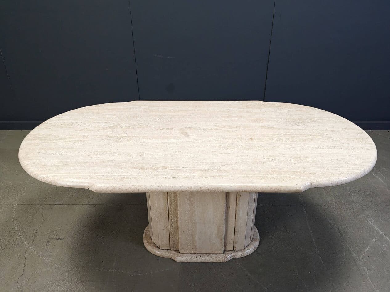 Dining Table Oval, beige travertine, Italy, 1970s - 267918
