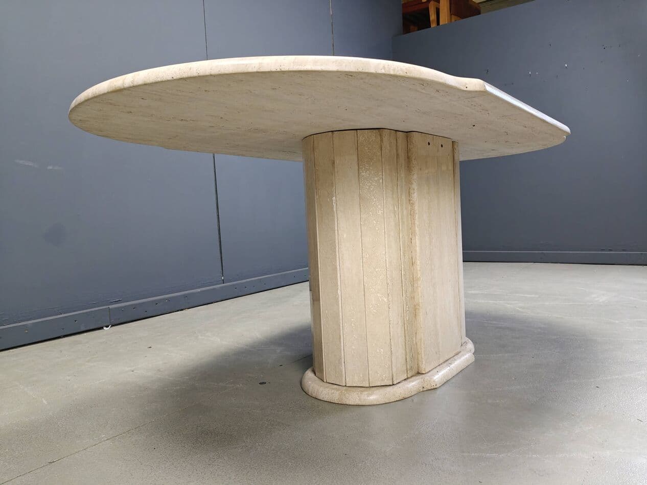 Dining Table Oval, beige travertine, Italy, 1970s - 267915