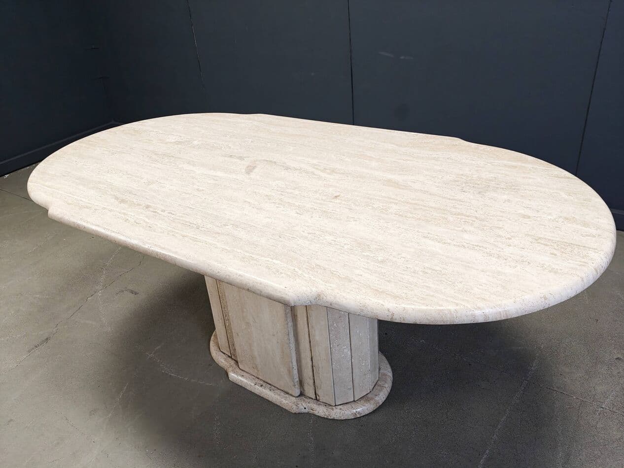 Dining Table Oval, beige travertine, Italy, 1970s - 267926