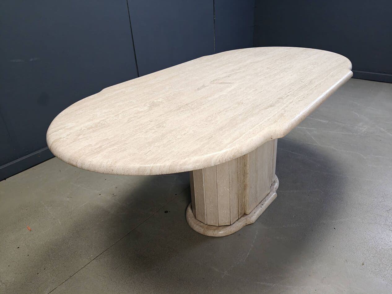 Dining Table Oval, beige travertine, Italy, 1970s - 267922