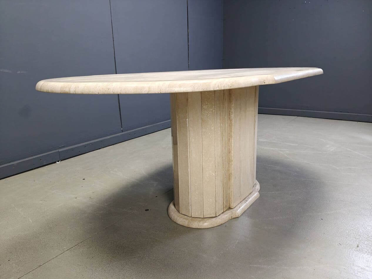 Dining Table Oval, beige travertine, Italy, 1970s - 267921