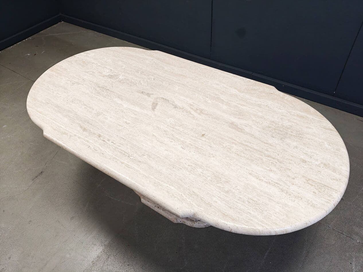 Dining Table Oval, beige travertine, Italy, 1970s - 267927