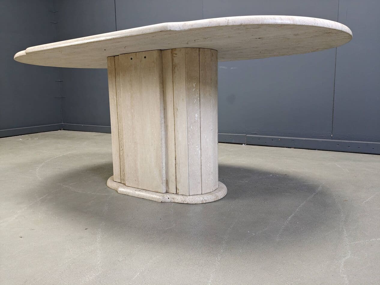 Dining Table Oval, beige travertine, Italy, 1970s - 267924