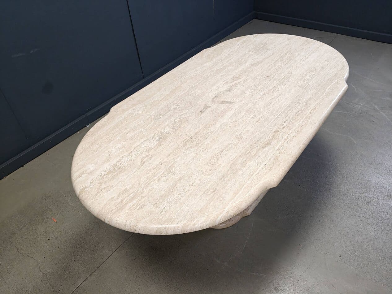 Dining Table Oval, beige travertine, Italy, 1970s - 267923