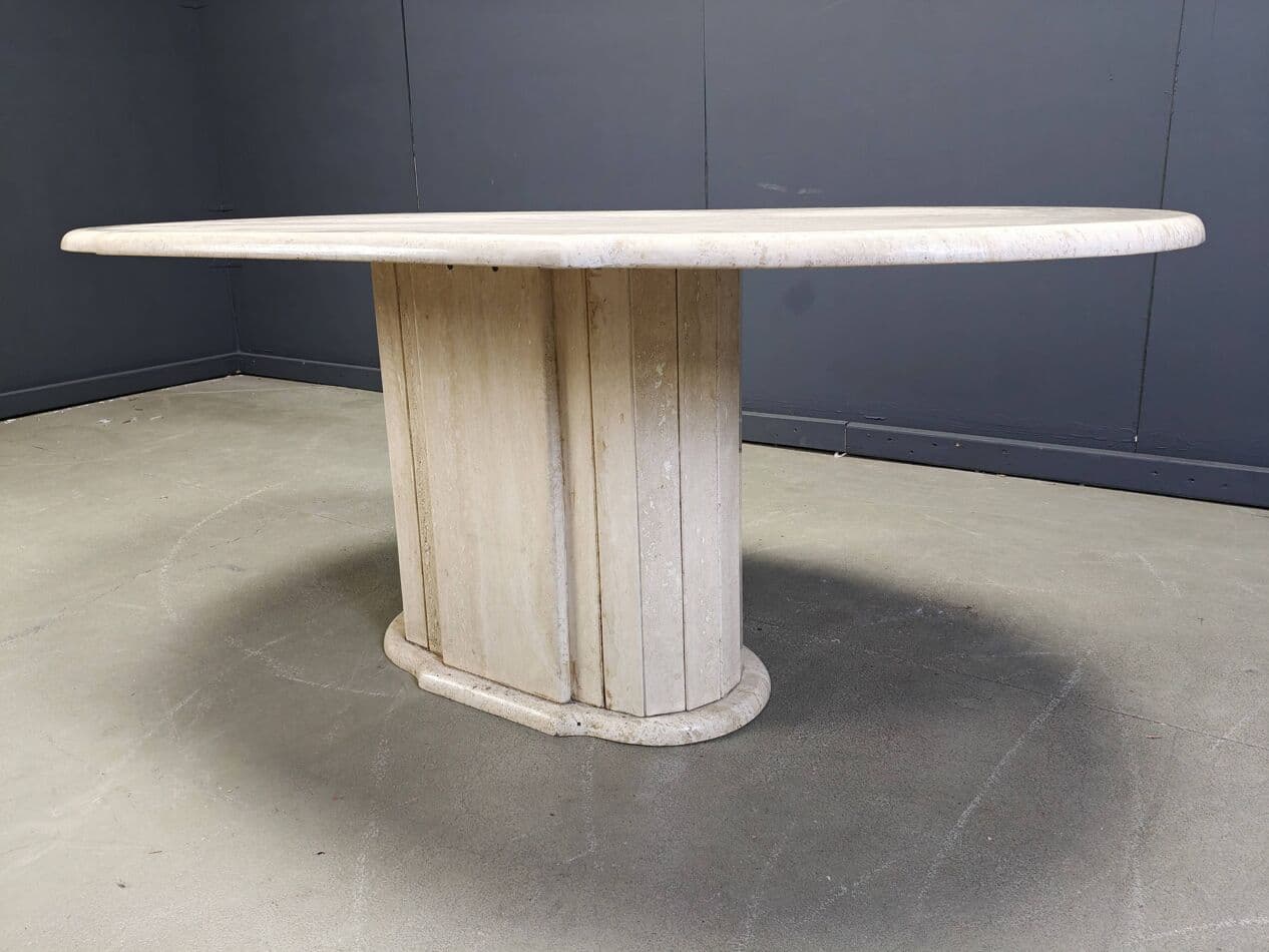 Dining Table Oval, beige travertine, Italy, 1970s - 267925