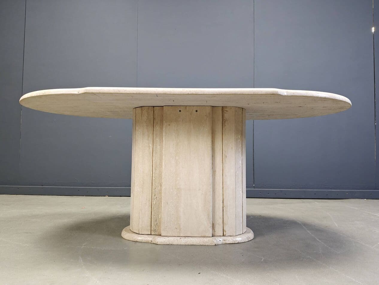 Dining Table Oval, beige travertine, Italy, 1970s - 267928