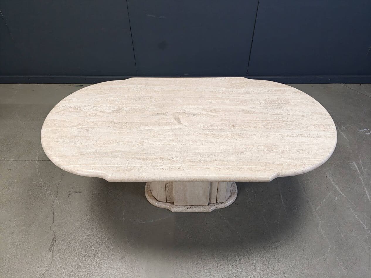 Dining Table Oval, beige travertine, Italy, 1970s - 267919