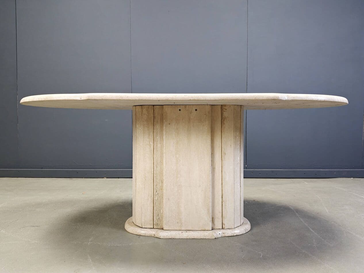Dining Table Oval, beige travertine, Italy, 1970s - 267916