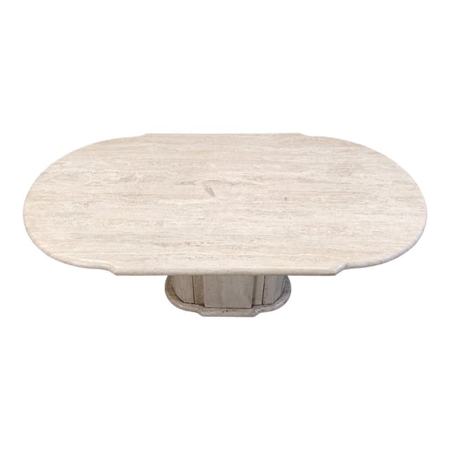 Dining Table Oval, beige travertine, Italy, 1970s - DIMENSION