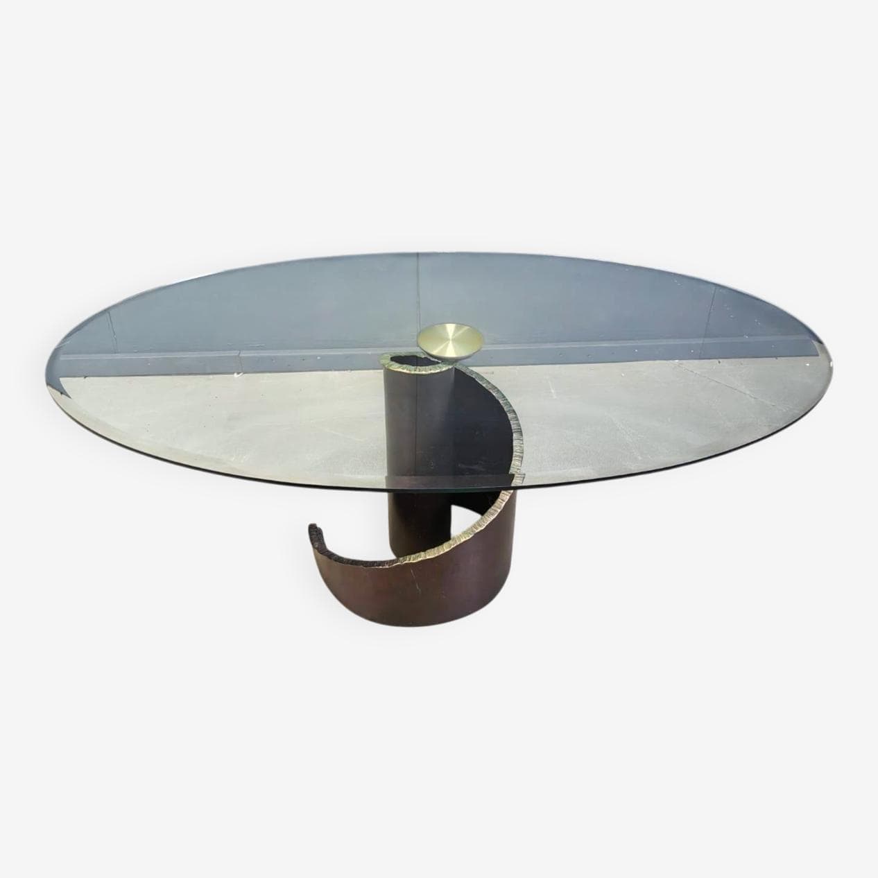 Stół jadalniany, szkło szare, brąz, proj. M. Barilone, Roche Bobois, Francja, lata 90. - 267904