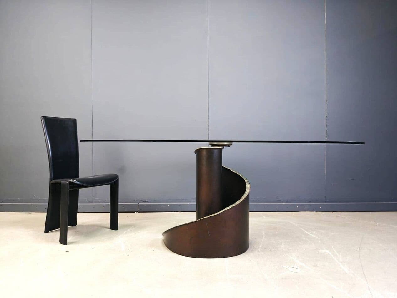 Stół jadalniany, szkło szare, brąz, proj. M. Barilone, Roche Bobois, Francja, lata 90. - 267903