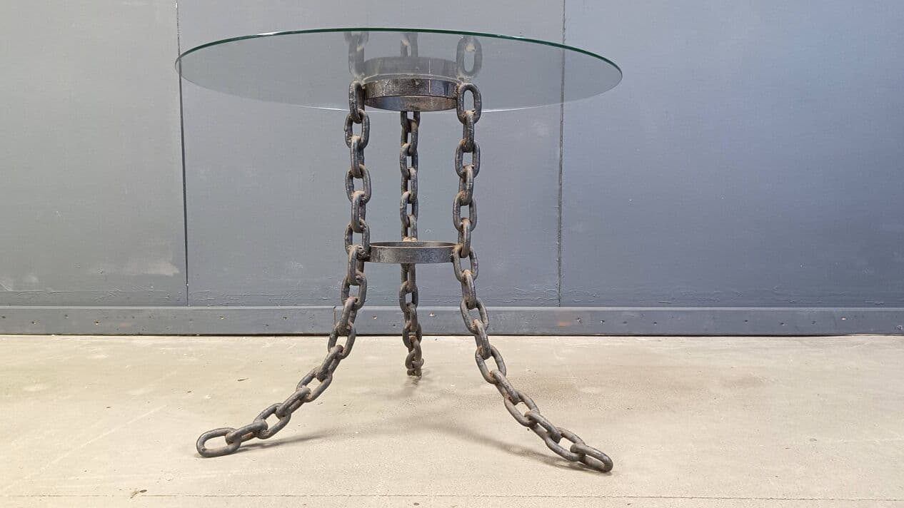 Coffee Table Brutalist, clear glass, grey metal, Belgium, 1970s - 267893