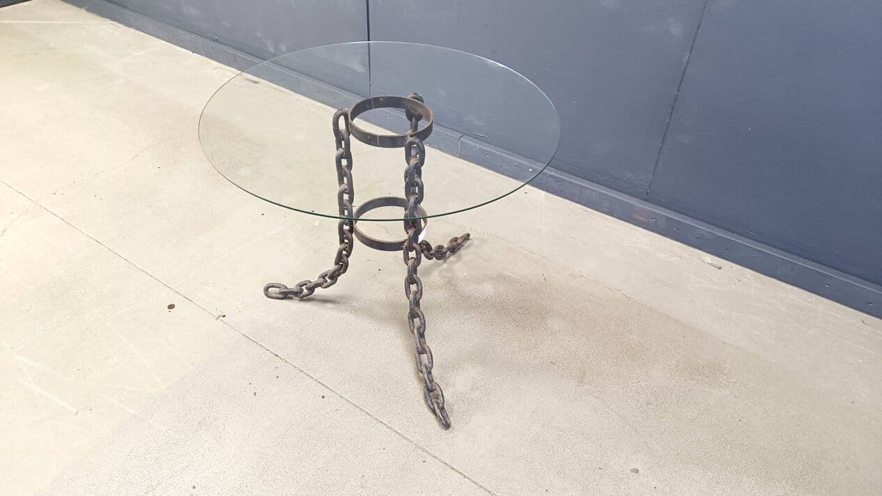 Coffee Table Brutalist, clear glass, grey metal, Belgium, 1970s - 267892