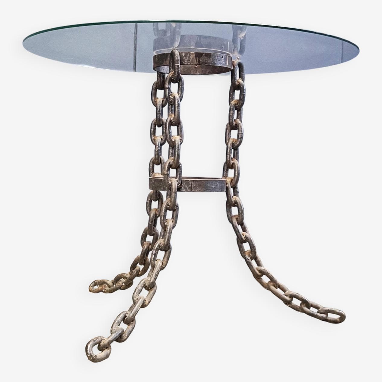 Coffee Table Brutalist, clear glass, grey metal, Belgium, 1970s - 267889