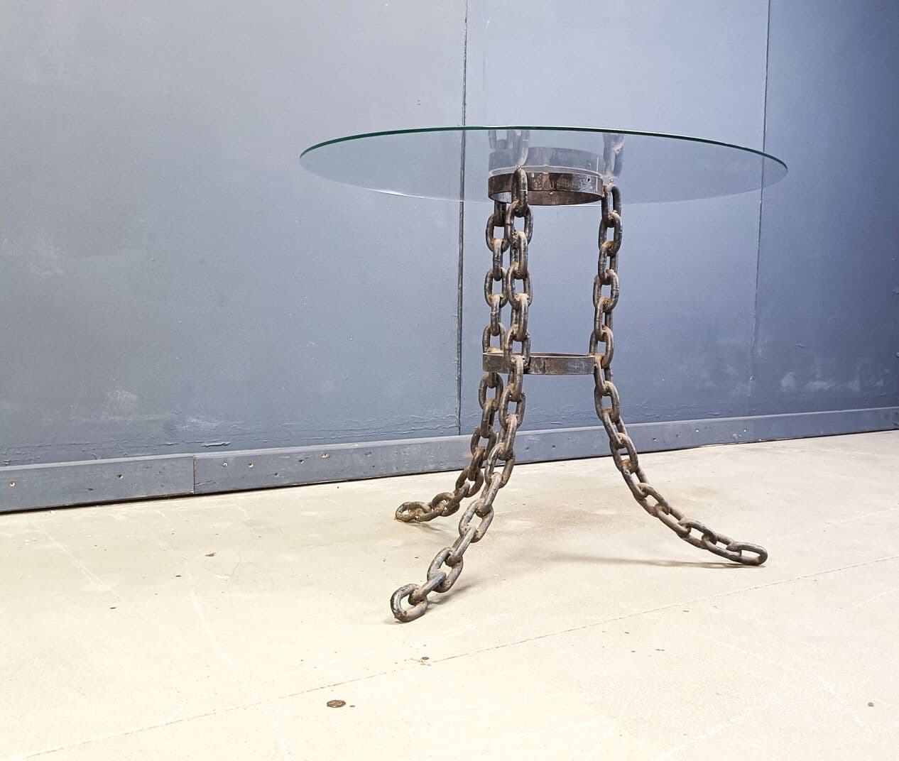Coffee Table Brutalist, clear glass, grey metal, Belgium, 1970s - 267897