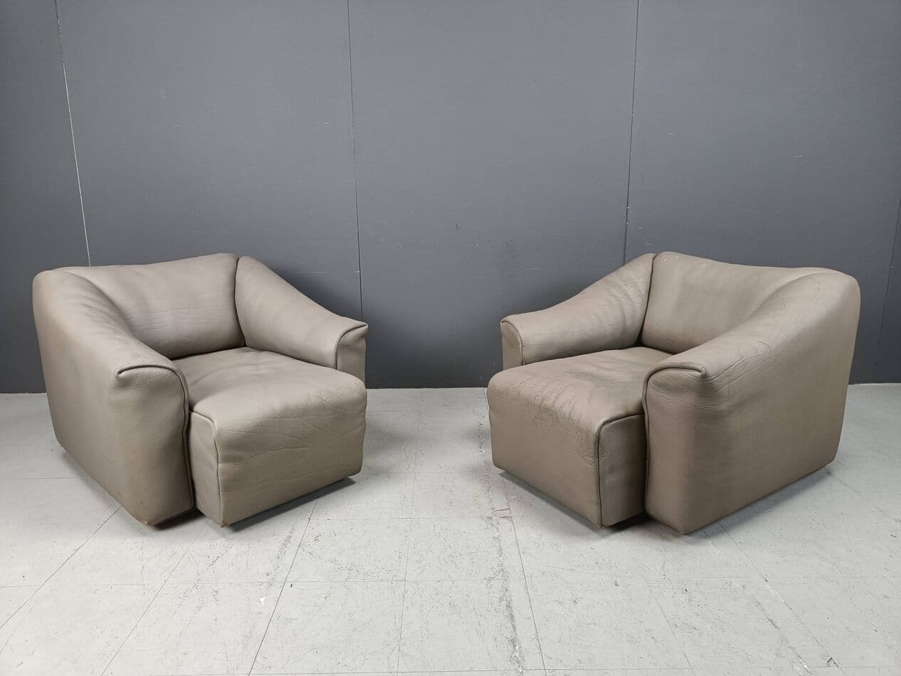 Para foteli DS47, skóra szara, De Sede, Szwajcaria, lata 60. - 267886