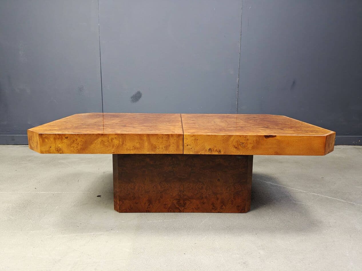 Coffee Table Hollywood Regency, brown burl wood, France, 1970s - 267825
