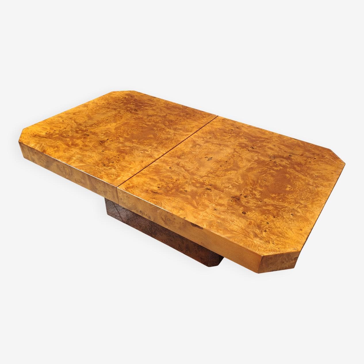 Coffee Table Hollywood Regency, brown burl wood, France, 1970s - 267829