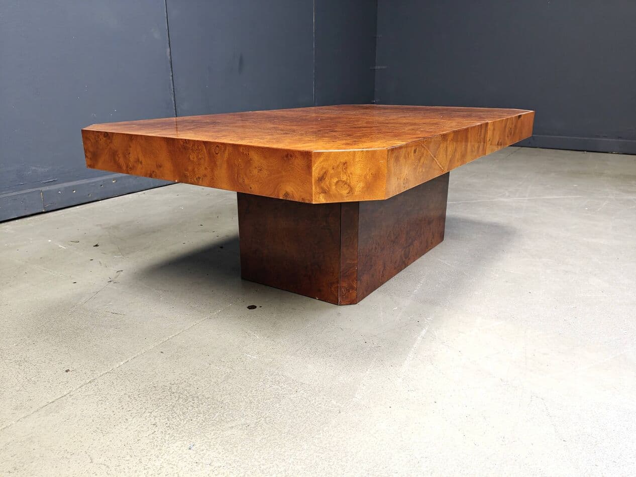 Coffee Table Hollywood Regency, brown burl wood, France, 1970s - 267834