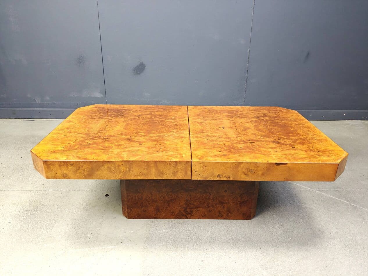 Coffee Table Hollywood Regency, brown burl wood, France, 1970s - 267826