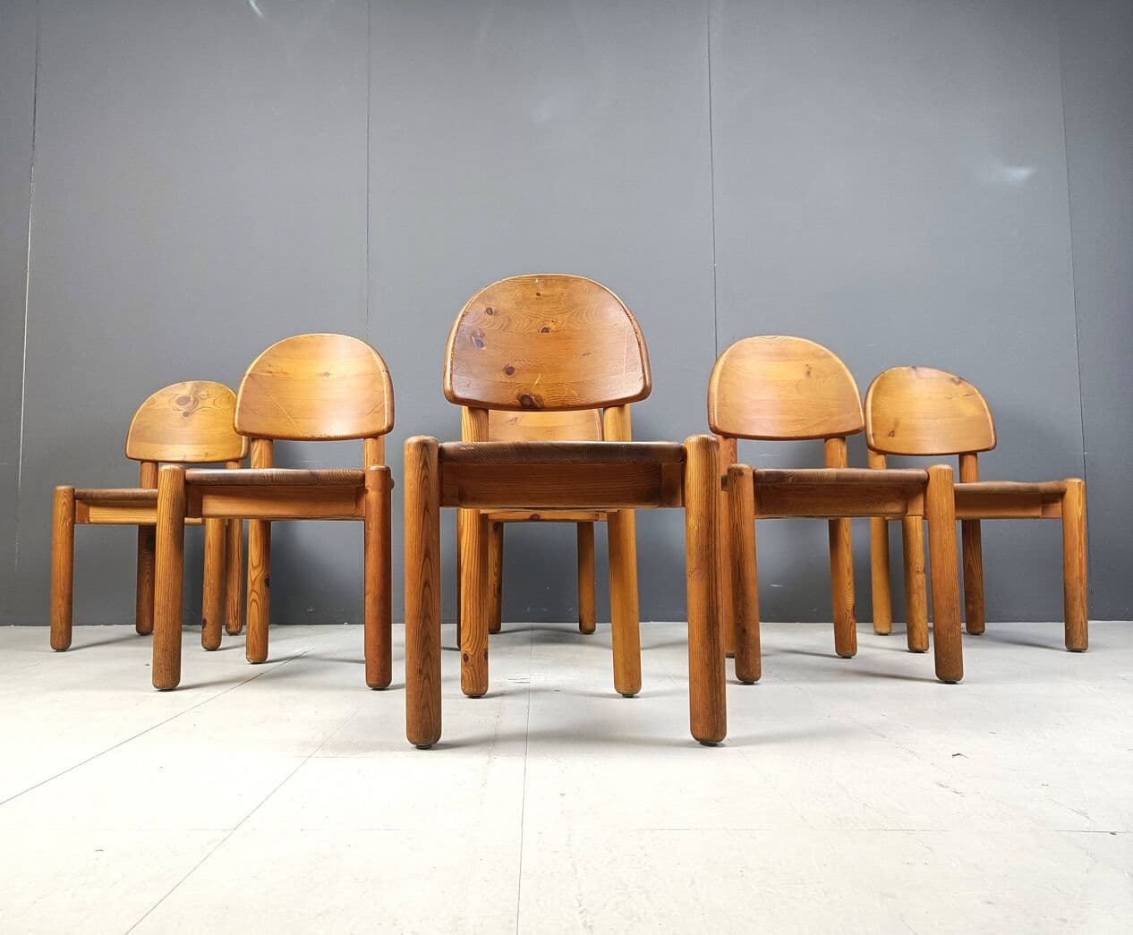 Zestaw sześciu krzeseł jadalnianych, sosna brązowa, Dania, lata 80. - 267801