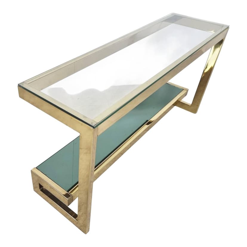 Konsola Belgochrom, złoty, mosiądz szkło, Belgia, lata 70.