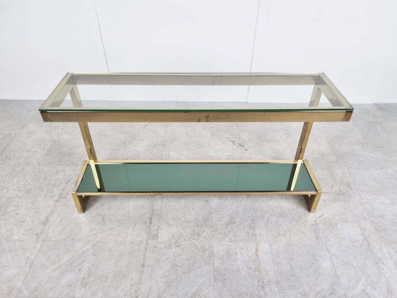 Konsola Belgochrom, złoty, mosiądz szkło, Belgia, lata 70. - 267789