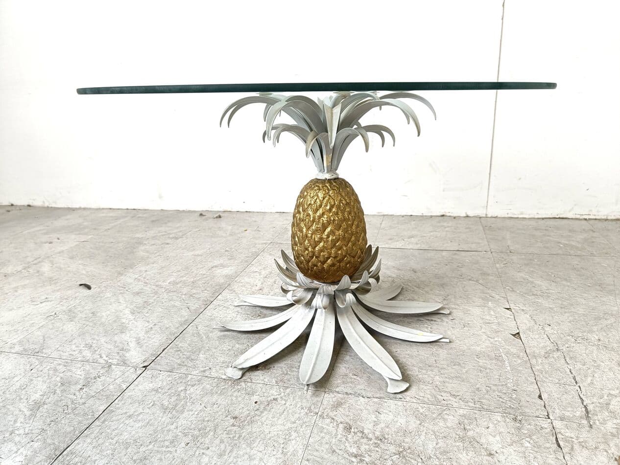 Para stolików bocznych, ananas, szkło, metal złoty, proj. H. Kögl, Niemcy, lata 60. - 267772