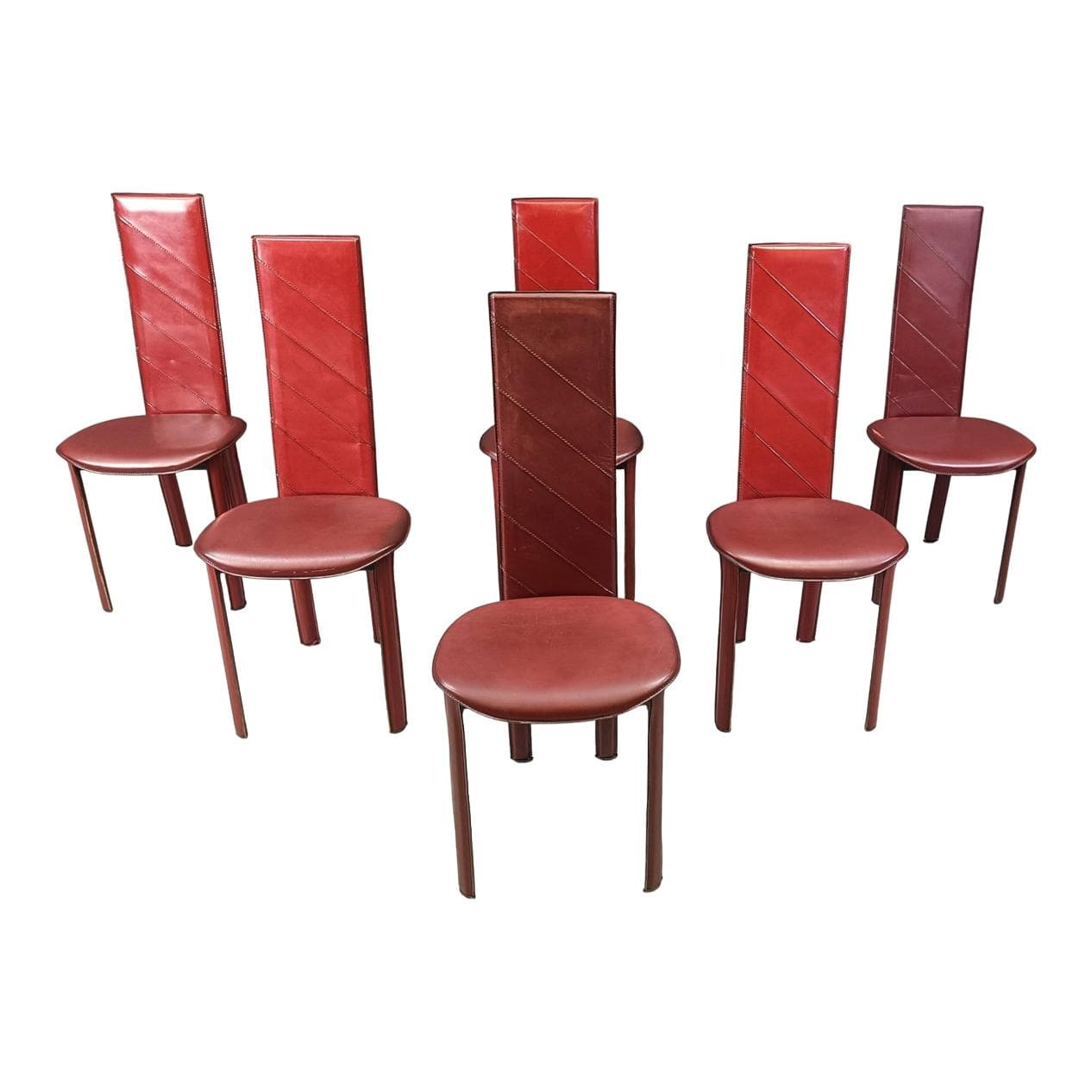 Set of six chairs, multicolor, synthetic leather, Italy, 1980s.