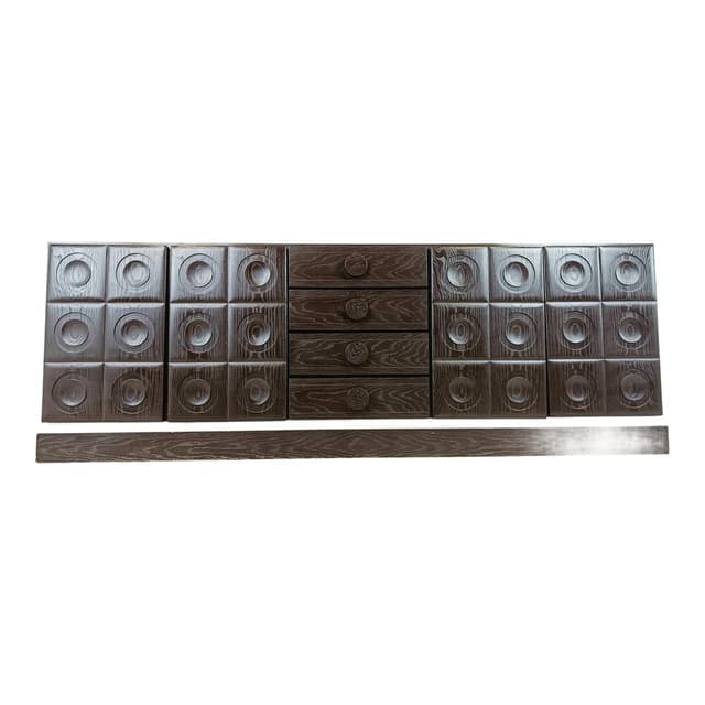 Kredens brutalistyczny, brązowy, drewno, Belgia, lata 70. - WYMIARY