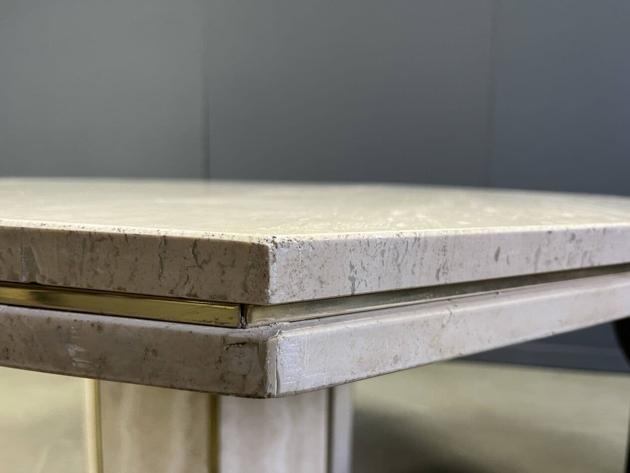 Stół jadalniany ośmiokątny, beżowy, trawertyn, mosiądz, Włochy, lata 70. - 267696