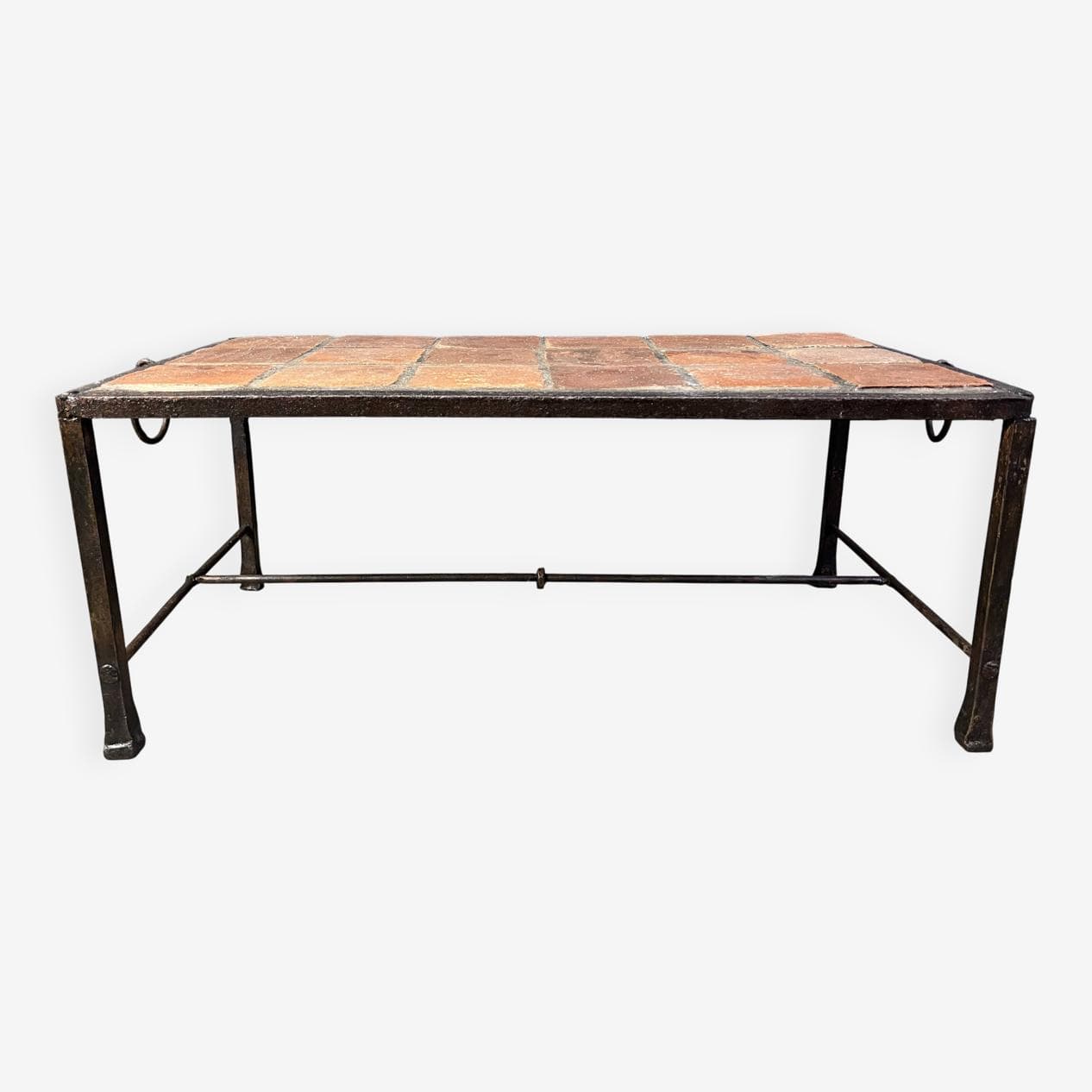 Coffee Table, brown ceramic tiles, dark iron, Spain, 1950s - 267656