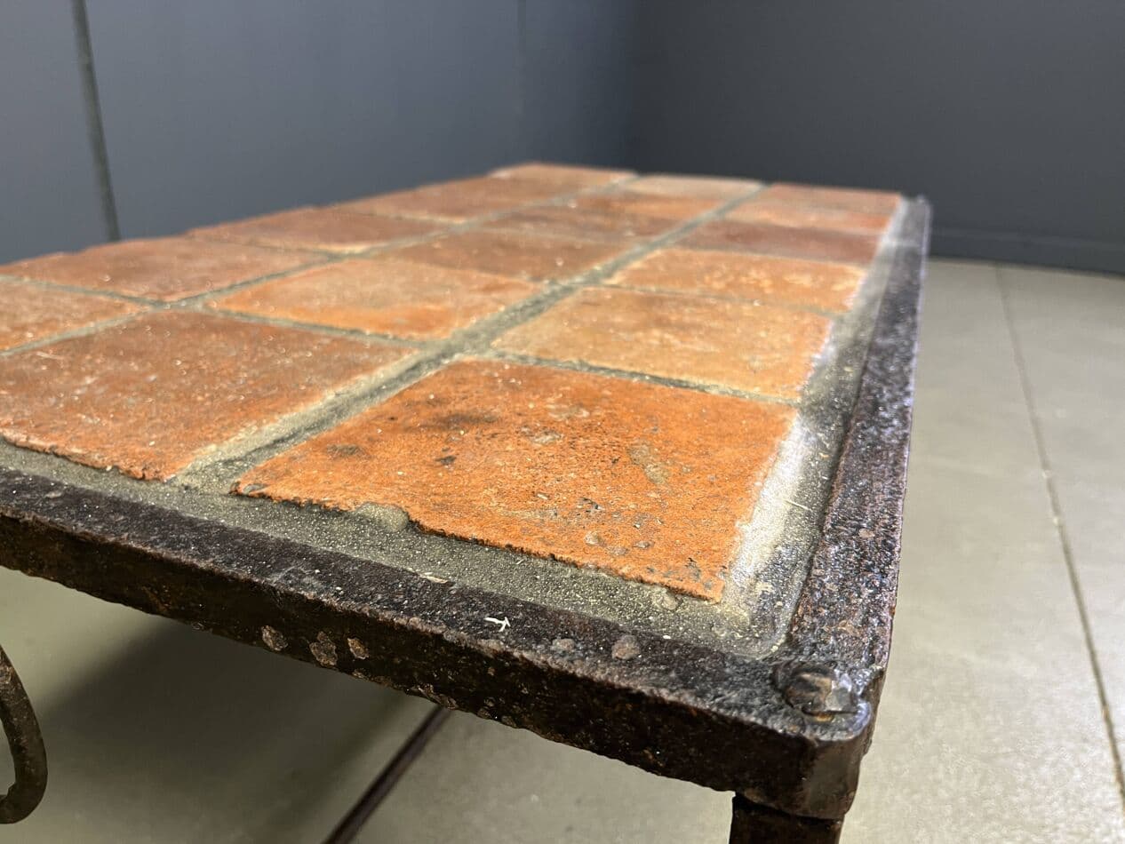 Coffee Table, brown ceramic tiles, dark iron, Spain, 1950s - 267661