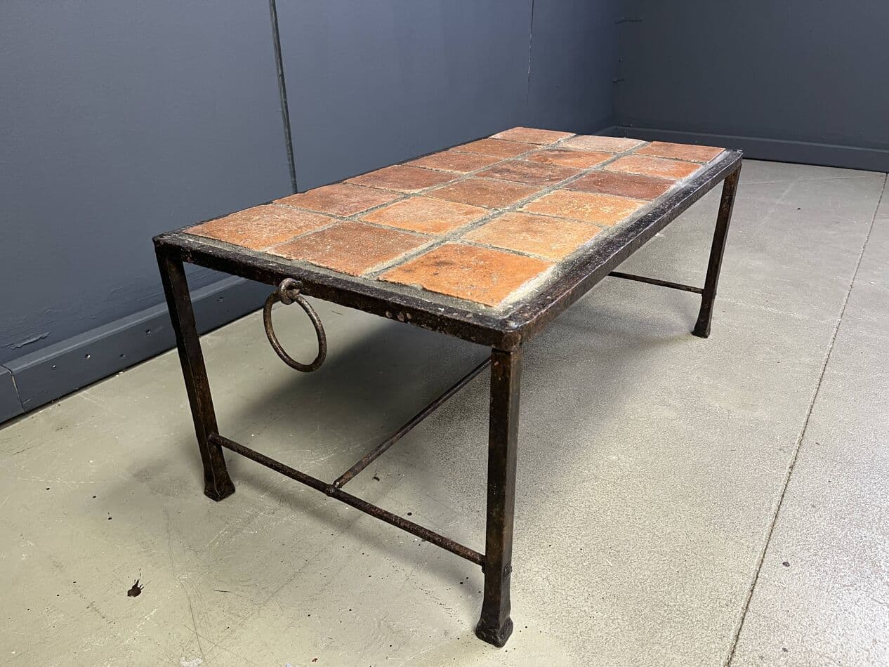 Coffee Table, brown ceramic tiles, dark iron, Spain, 1950s - 267663