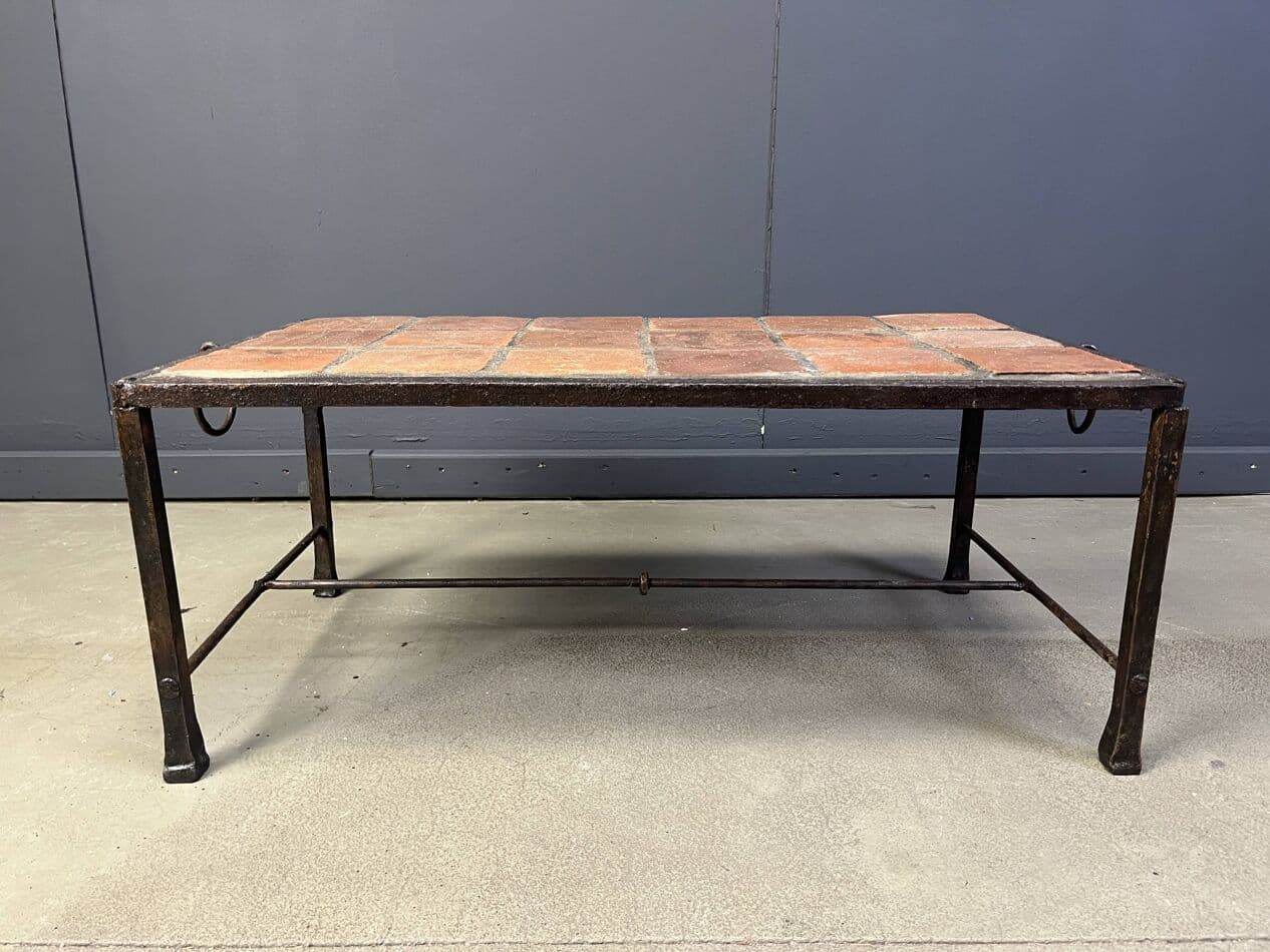 Coffee Table, brown ceramic tiles, dark iron, Spain, 1950s - 267653