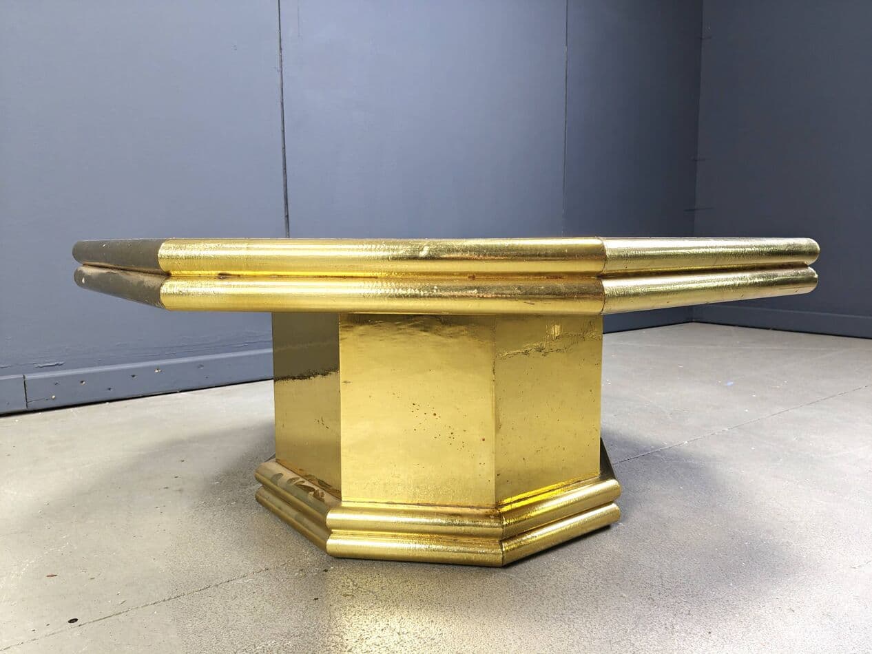 Stolik kawowy, złoty, drewno mosiądz, proj. R. Dubarry, Hiszpania, lata 70. - 267611