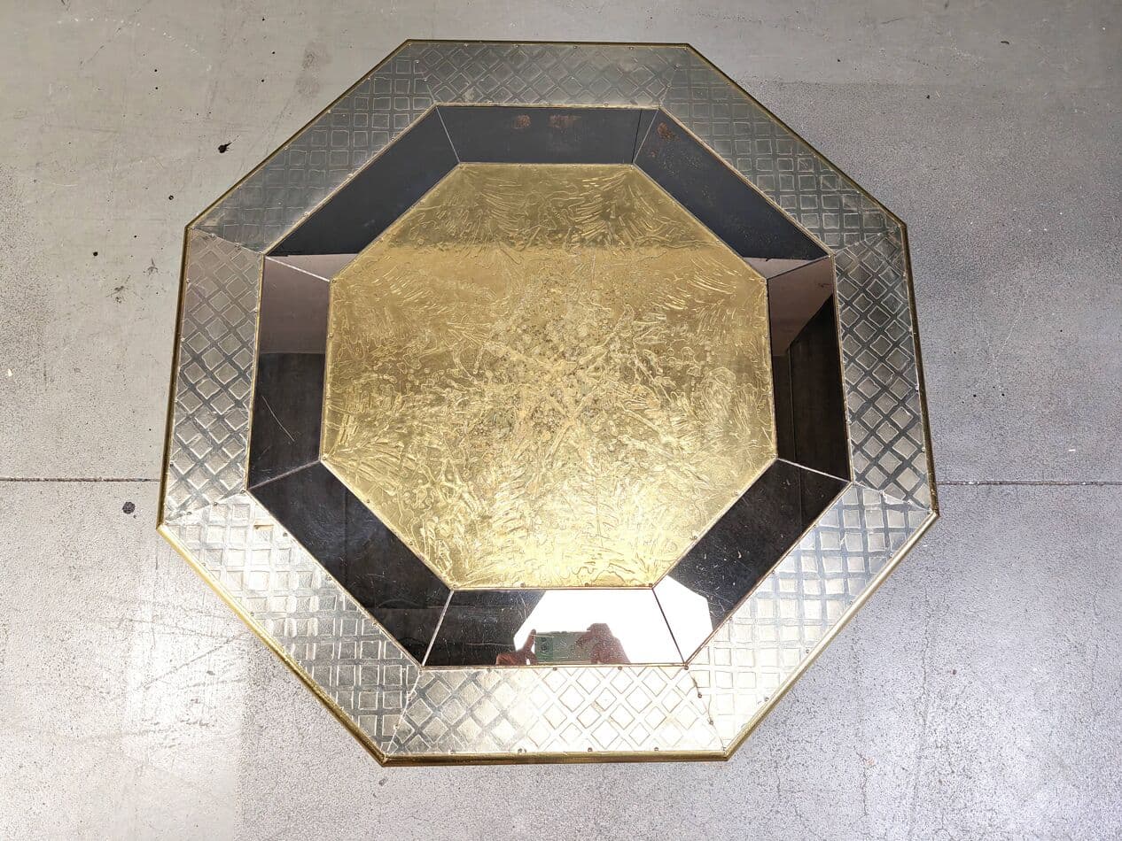 Stolik kawowy, złoty, drewno mosiądz, proj. R. Dubarry, Hiszpania, lata 70. - 267604