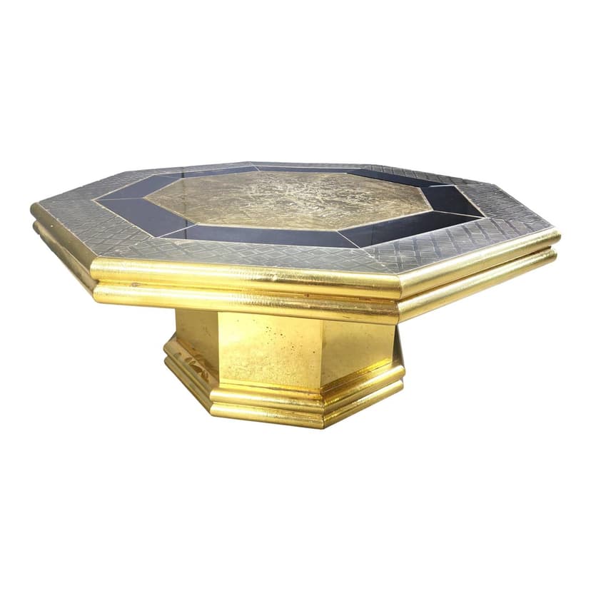 Coffee table, gold, wood brass, by R. Dubarry, Spain, 1970s.