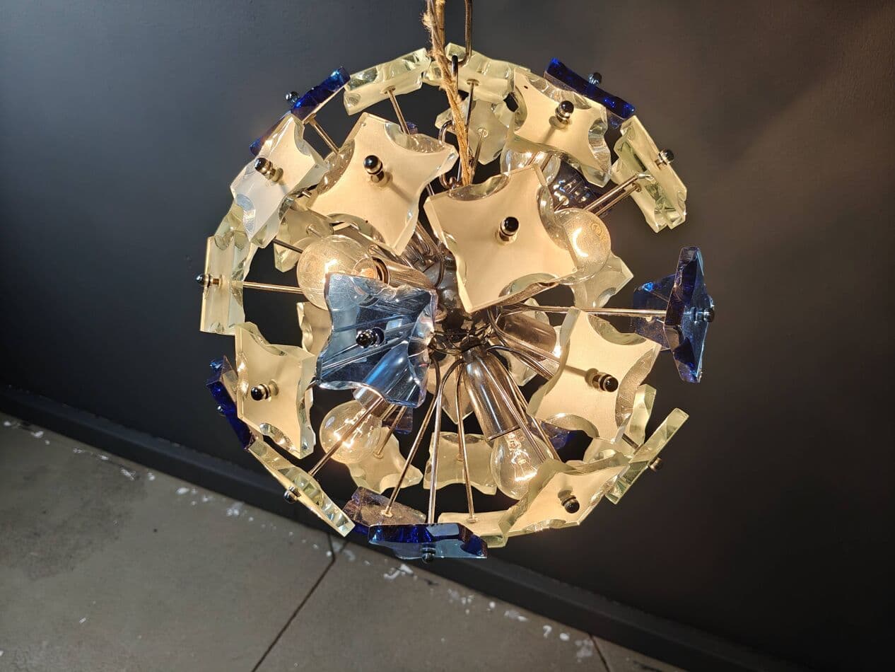 Żyrandol Space Age sputnik, szkło sodowo-wapniowe srebrne, Włochy, lata 70. - 267570